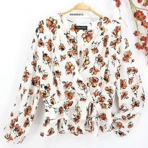 NEW Floral Faux-Wrap Surplice Chiffon Blouse sz M